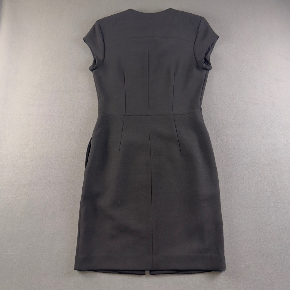 L'AGENCE Black Zip Front Sheath Dress Cap Sleeve Silk Blend Lining 8 6845GPO - Picture 7 of 10